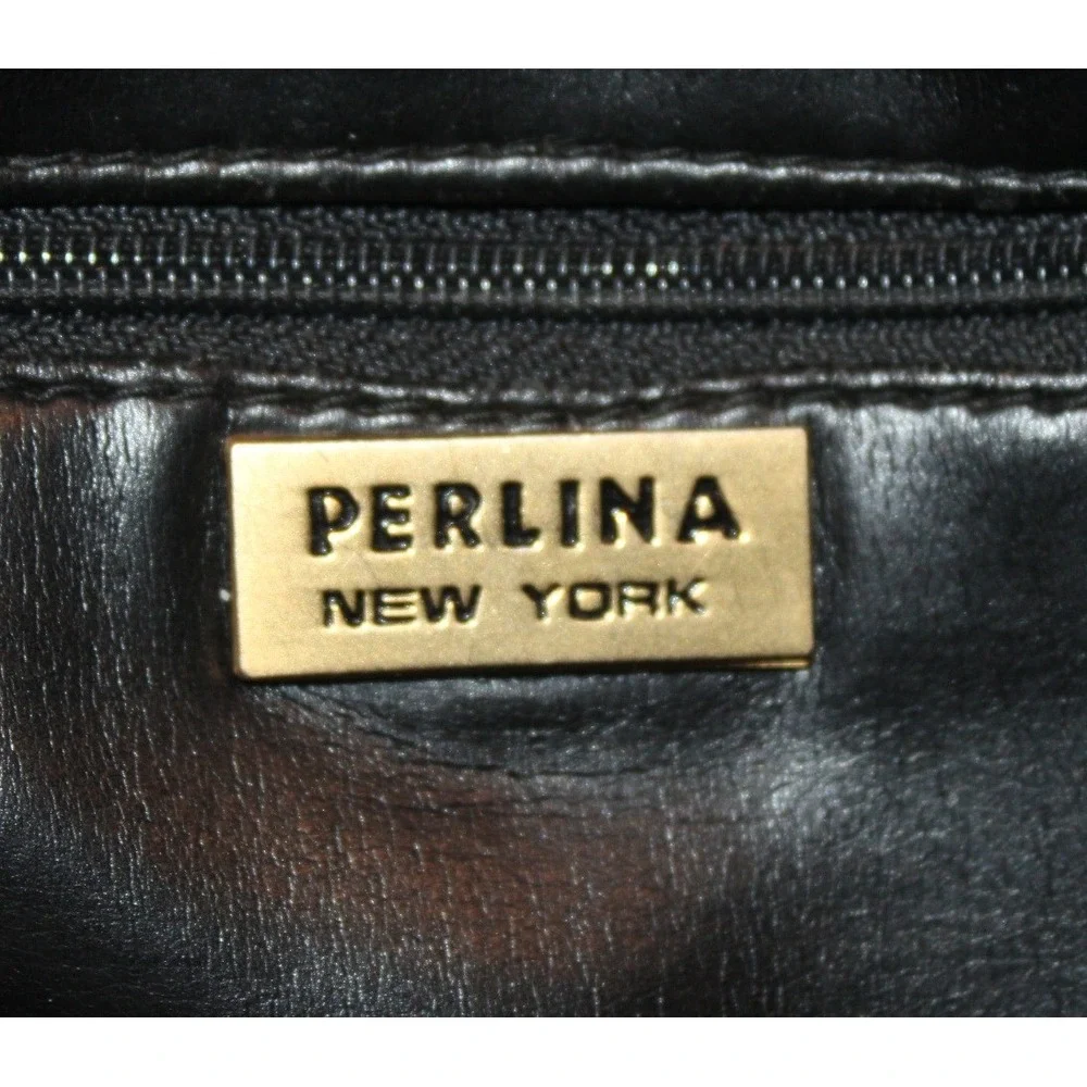 Perlina New York black leather satchel purse handbag